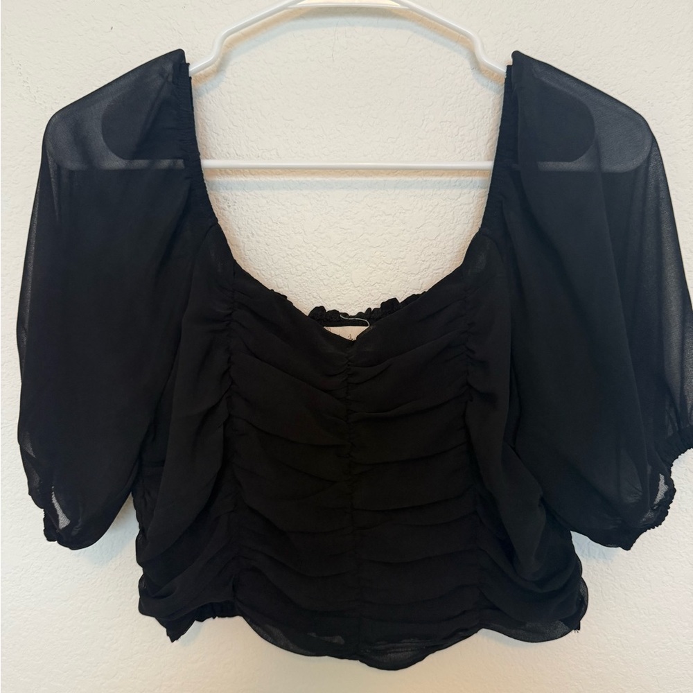 Altar'd State Black Ruched Crop Blouse